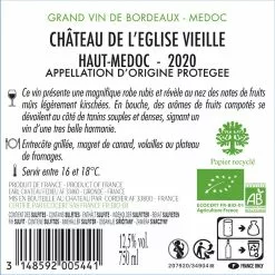 Offres ⭐ Château de l'Eglise Vieille BIO, 2020 - Haut-Médoc AOP - Rouge - 75 cl ???? -Vins Rouges Soldes 3148592005441 2