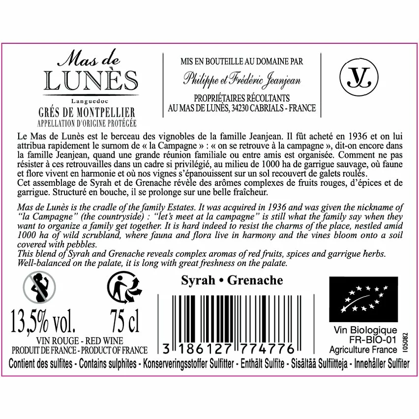 Top 10 ???? Mas de Lunès BIO, 2019 - Languedoc Grés de Montpellier AOP - Rouge - 75 cl ???? 4 Top 10 ???? Mas de Lunès BIO, 2019 - Languedoc Grés de Montpellier AOP - Rouge - 75 cl ???? – Image 2