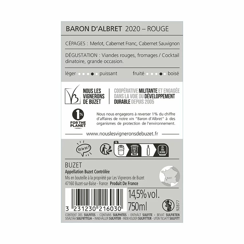 Bon marché ???? Baron D'Albret, 2020 - Buzet AOP - Rouge - 75 cl ❤️ 4 Bon marché ???? Baron D'Albret, 2020 - Buzet AOP - Rouge - 75 cl ❤️ – Image 2