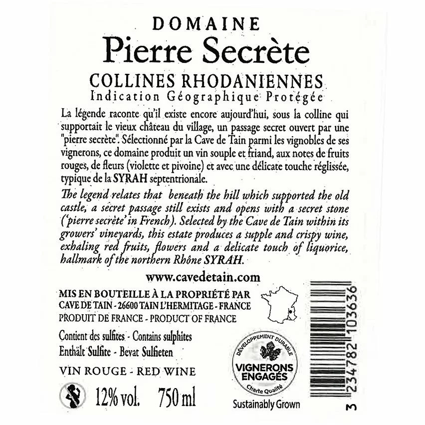 Remise ???? Cave de Tain Domaine Pierre Secrète, 2020 - Collines Rhodaniennes IGP - Rouge - 75 cl ???? 4 Remise ???? Cave de Tain Domaine Pierre Secrète, 2020 - Collines Rhodaniennes IGP - Rouge - 75 cl ???? – Image 2