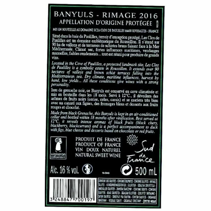 Promo ???? Les Clos de Paulilles Rimage, 2016 - Banyuls AOP - Rouge - 50 cl ???? 4 Promo ???? Les Clos de Paulilles Rimage, 2016 - Banyuls AOP - Rouge - 50 cl ???? – Image 2