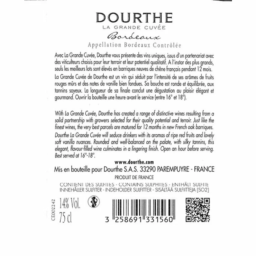 Offres ???? Dourthe La Grande Cuvée, 2019 - Bordeaux AOP - Rouge - 75 cl - étiquette abîmée ???? 4 Offres ???? Dourthe La Grande Cuvée, 2019 - Bordeaux AOP - Rouge - 75 cl - étiquette abîmée ???? – Image 2