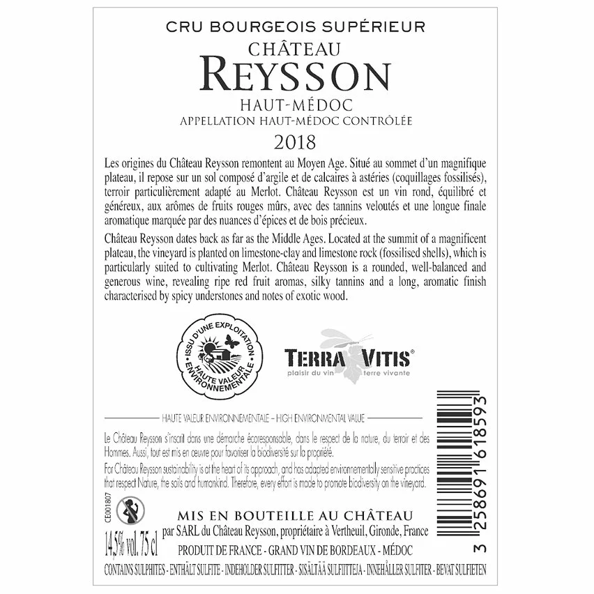 Vente flash ⌛ Château Reysson Cru Bourgeois, 2018 - Haut-Médoc AOP - Rouge - 75 cl ???? 4 Vente flash ⌛ Château Reysson Cru Bourgeois, 2018 - Haut-Médoc AOP - Rouge - 75 cl ???? – Image 2
