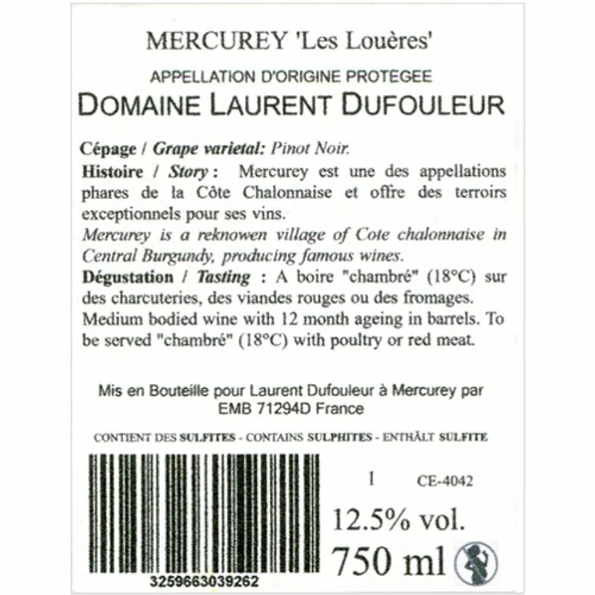 Nouveau ???? Domaine Laurent Dufouleur Les Louères, 2021 - Mercurey AOP - Rouge - 75 cl ???? 4 Nouveau ???? Domaine Laurent Dufouleur Les Louères, 2021 - Mercurey AOP - Rouge - 75 cl ???? – Image 2