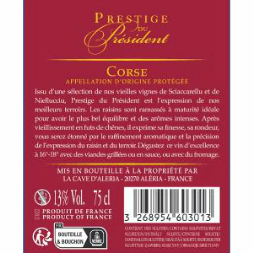 Acheter ???? Prestige du Président, 2019 - AOP Corse - Rouge - 75cl ???? 4 Acheter ???? Prestige du Président, 2019 - AOP Corse - Rouge - 75cl ???? – Image 2