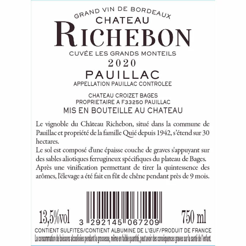 Tout neuf ???? Château Richebon Les Grands Monteils, 2020 - Pauillac AOP - Rouge - 75 cl ???? 4 Tout neuf ???? Château Richebon Les Grands Monteils, 2020 - Pauillac AOP - Rouge - 75 cl ???? – Image 2