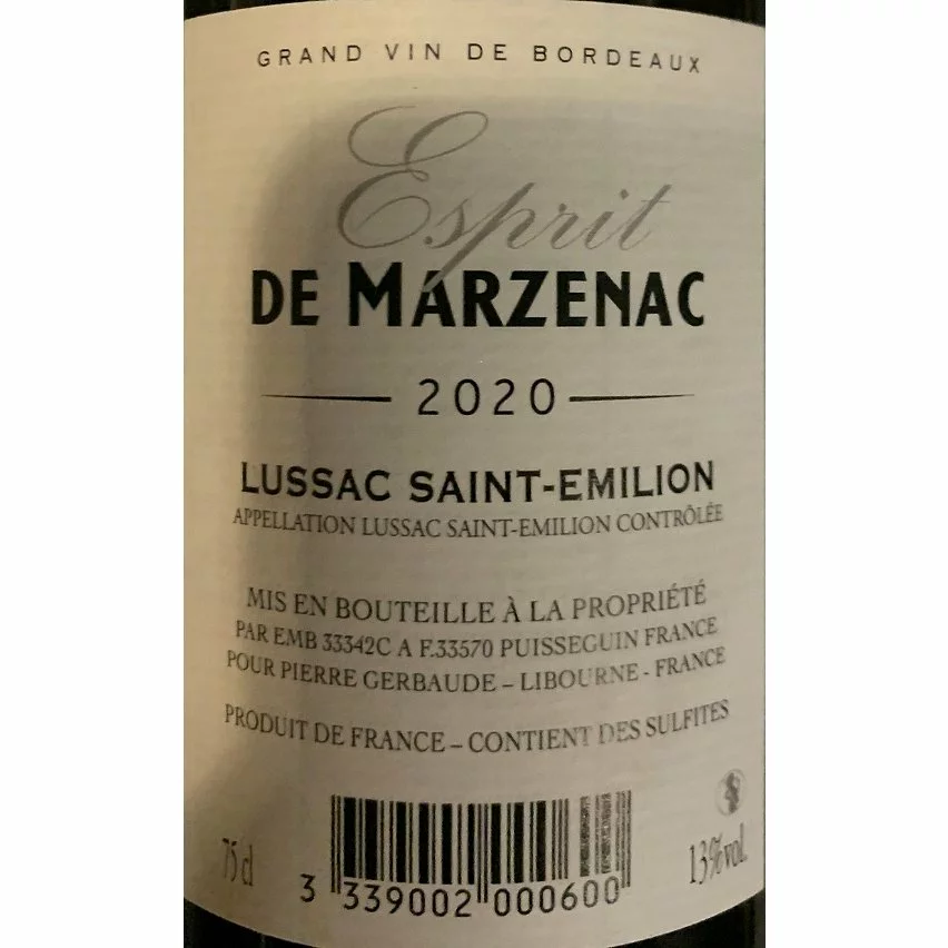 Offres ???? Esprit De Marzenac, 2020 - Lussac-Saint-Emilion AOP - Rouge - 75 cl ⌛ 4 Offres ???? Esprit De Marzenac, 2020 - Lussac-Saint-Emilion AOP - Rouge - 75 cl ⌛ – Image 2