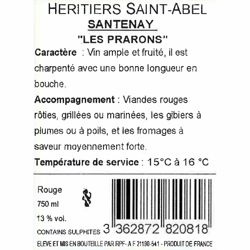 Promo ???? Héritiers Saint-Abel Prarons, 2018 - Santenay A.O.P. - Rouge - 75 cl ???? 4 Promo ???? Héritiers Saint-Abel Prarons, 2018 - Santenay A.O.P. - Rouge - 75 cl ???? – Image 2