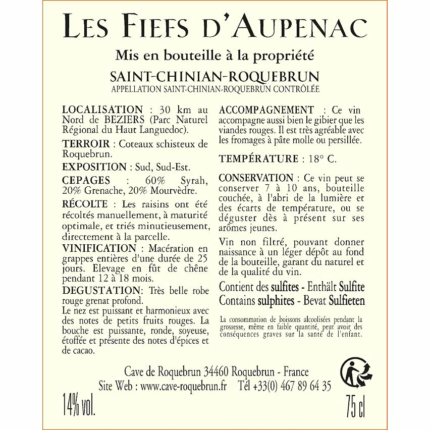 Bon marché ⌛ Les Fiefs d'Aupenac, 2019 - Saint-Chinian-Roquebrun AOC - Rouge - 75 cl ???? 4 Bon marché ⌛ Les Fiefs d'Aupenac, 2019 - Saint-Chinian-Roquebrun AOC - Rouge - 75 cl ???? – Image 2