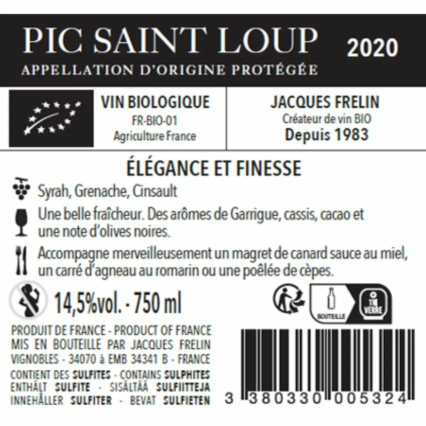 Promo ???? Jacques Frelin BIO, 2020 - Pic-Saint-Loup AOP - Rouge - 75 cl ???? 4 Promo ???? Jacques Frelin BIO, 2020 - Pic-Saint-Loup AOP - Rouge - 75 cl ???? – Image 2