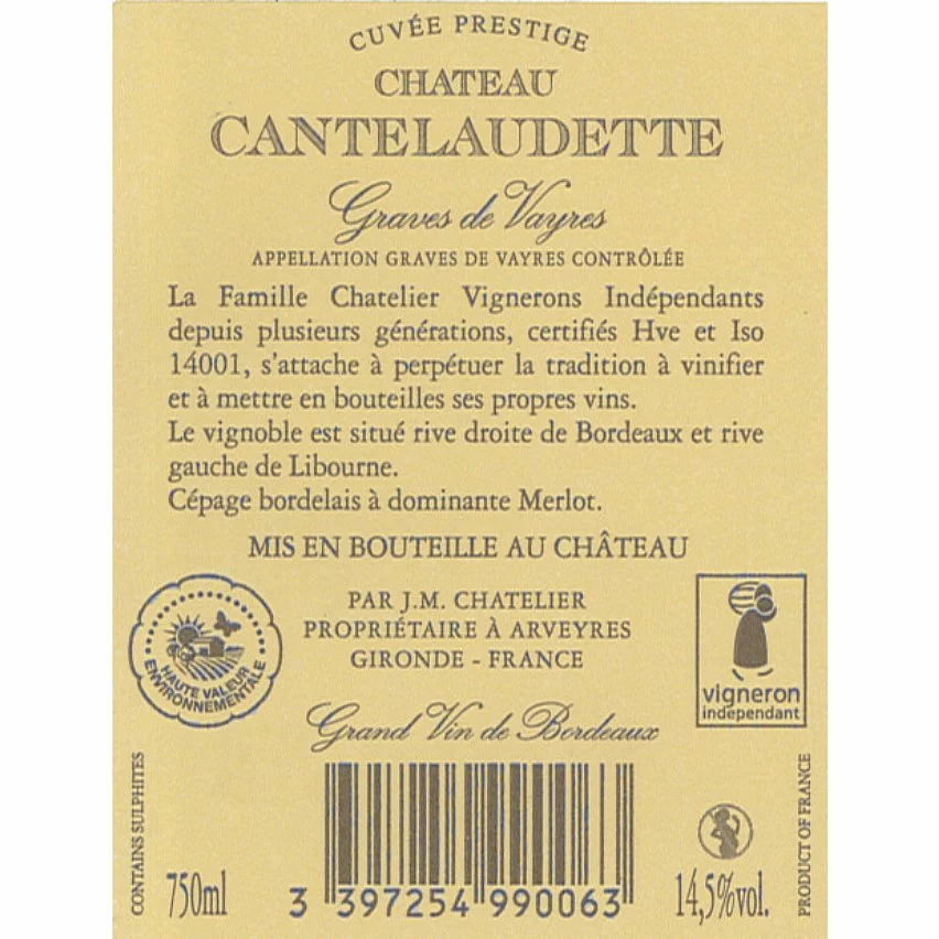 Remise ⭐ Château Cantelaudette Prestige, 2019 - Graves de vayres AOC - Rouge - 75 cl ✨ 4 Remise ⭐ Château Cantelaudette Prestige, 2019 - Graves de vayres AOC - Rouge - 75 cl ✨ – Image 2