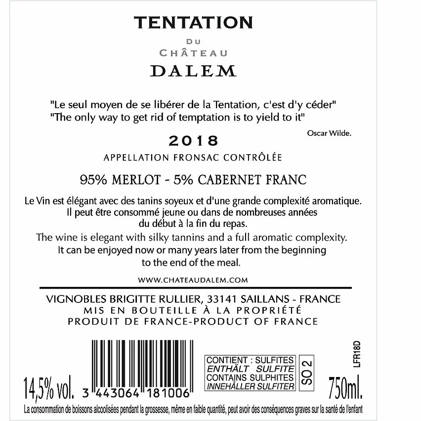 Sortie ✔️ Tentation du château Dalem, 2018 - Fronsac AOP - Rouge - 75 cl ???? 4 Sortie ✔️ Tentation du château Dalem, 2018 - Fronsac AOP - Rouge - 75 cl ???? – Image 2