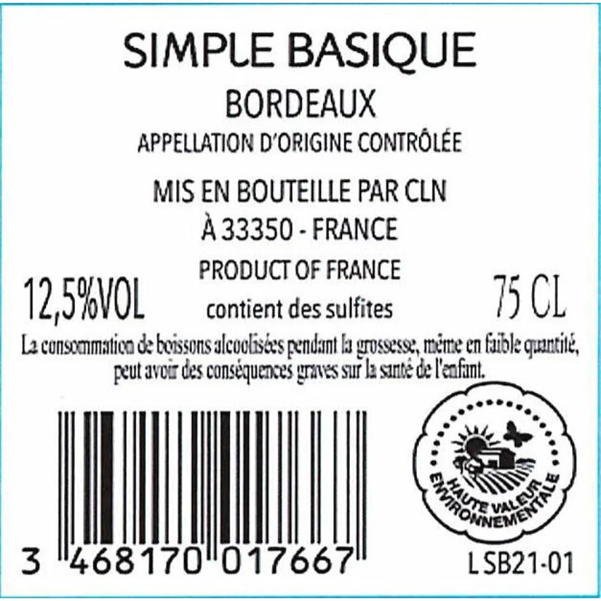 Grosses soldes ???? Simple Basique, 2021 - Bordeaux AOP - Rouge - 75 cl ???? 4 Grosses soldes ???? Simple Basique, 2021 - Bordeaux AOP - Rouge - 75 cl ???? – Image 2