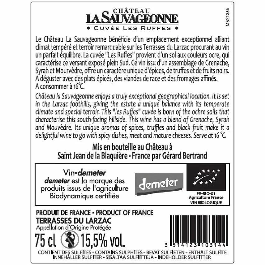 De gros ???? Château la Sauvageonne Cuvée Les Ruffes BIO, 2020 - Terrasses du Larzac AOP - Rouge - 75 cl ⌛ 4 De gros ???? Château la Sauvageonne Cuvée Les Ruffes BIO, 2020 - Terrasses du Larzac AOP - Rouge - 75 cl ⌛ – Image 2