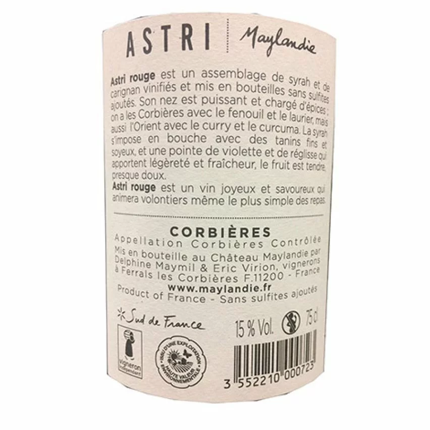 Bon marché ???? Astri - Maylandie - Sans sulfites, 2019 - Corbières AOP - Rouge - 75 cl ???? 4 Bon marché ???? Astri - Maylandie - Sans sulfites, 2019 - Corbières AOP - Rouge - 75 cl ???? – Image 2