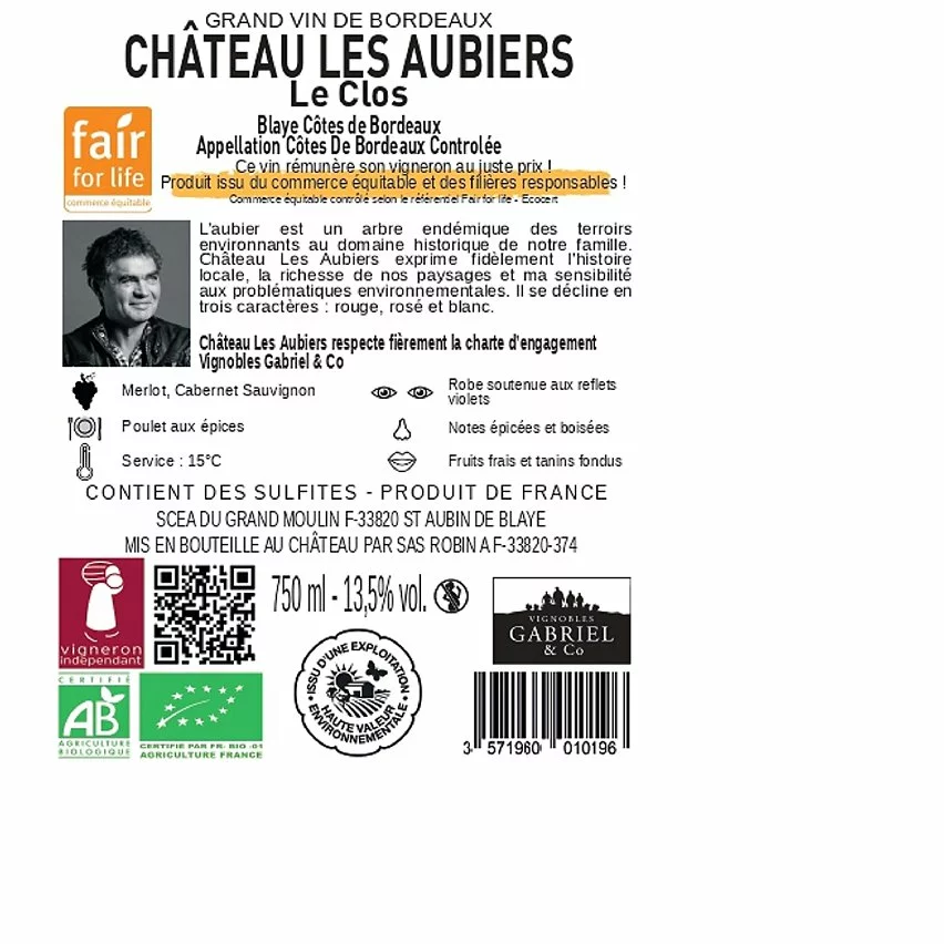 Remise ???? Château Les Aubiers BIO, 2021 - Blaye Côtes de Bordeaux AOP - Rouge - 75 cl ???? 4 Remise ???? Château Les Aubiers BIO, 2021 - Blaye Côtes de Bordeaux AOP - Rouge - 75 cl ???? – Image 2