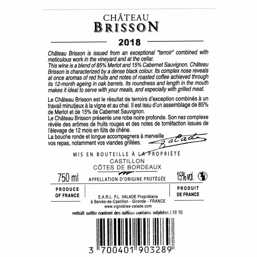 Nouveau ???? Château Brisson, 2018 - Castillon Côtes de Bordeaux AOP - Rouge - 75 cl ???? 4 Nouveau ???? Château Brisson, 2018 - Castillon Côtes de Bordeaux AOP - Rouge - 75 cl ???? – Image 2