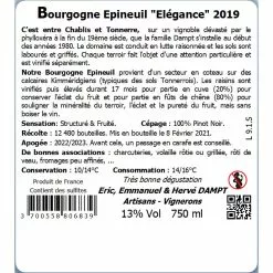 Grosses soldes ???? Vignoble Dampt Élégance, 2019 - Bourgogne Épineuil AOP - Rouge - 75 cl ???? -Vins Rouges Soldes 3700558806839 2
