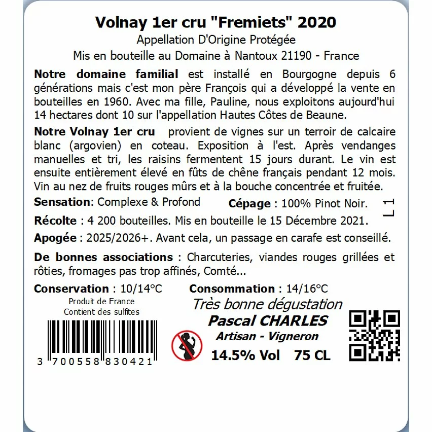 Tout neuf ???? Domaine Charles Les Fremiets, 2020 - Volnay 1er Cru AOP - Rouge - 75 cl ???? 3 Tout neuf ???? Domaine Charles Les Fremiets, 2020 - Volnay 1er Cru AOP - Rouge - 75 cl ???? – Image 2