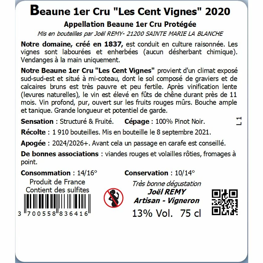 Les meilleures critiques de ???? Domaine Rémy & Fils "Les Cent Vignes", 2020 - Beaune 1er Cru AOP - Rouge - 75 cl ???? 4 Les meilleures critiques de ???? Domaine Rémy & Fils "Les Cent Vignes", 2020 - Beaune 1er Cru AOP - Rouge - 75 cl ???? – Image 2