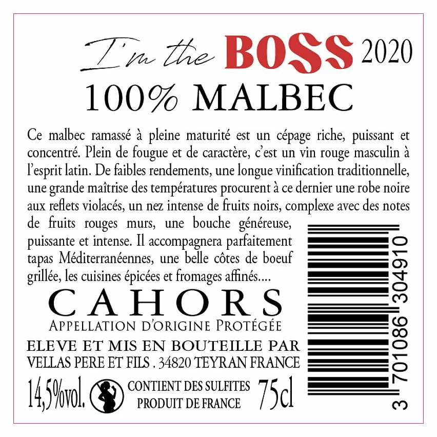 Top 10 ???? Vignoble Vellas I'm the Boss, 2020 - Cahors AOP - Rouge - 75 cl ???? 5 Top 10 ???? Vignoble Vellas I'm the Boss, 2020 - Cahors AOP - Rouge - 75 cl ???? – Image 3
