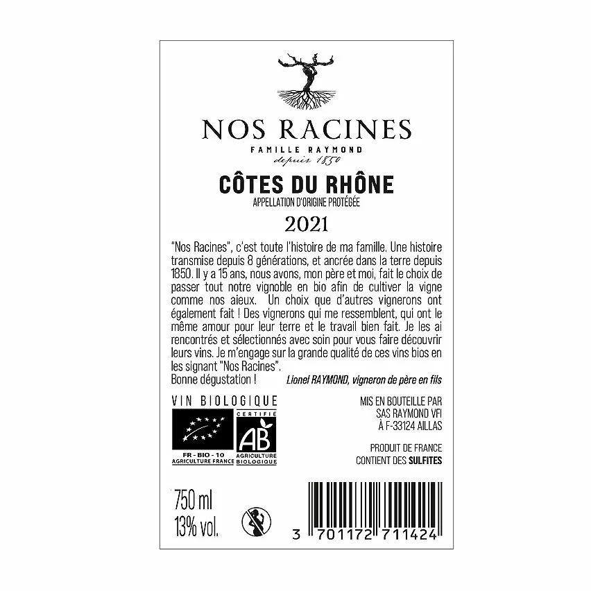 Le moins cher ???? Nos Racines BIO, 2021 - Côtes du Rhône AOP - Rouge - 75 cl ???? 4 Le moins cher ???? Nos Racines BIO, 2021 - Côtes du Rhône AOP - Rouge - 75 cl ???? – Image 2
