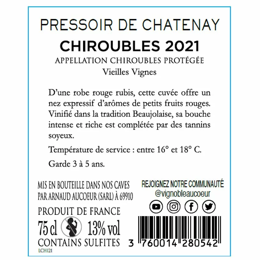 Top 10 ???? Arnaud Aucoeur Pressoir de Chatenay, 2021 - Chiroubles AOP - Rouge - 75 cl ???? 4 Top 10 ???? Arnaud Aucoeur Pressoir de Chatenay, 2021 - Chiroubles AOP - Rouge - 75 cl ???? – Image 2