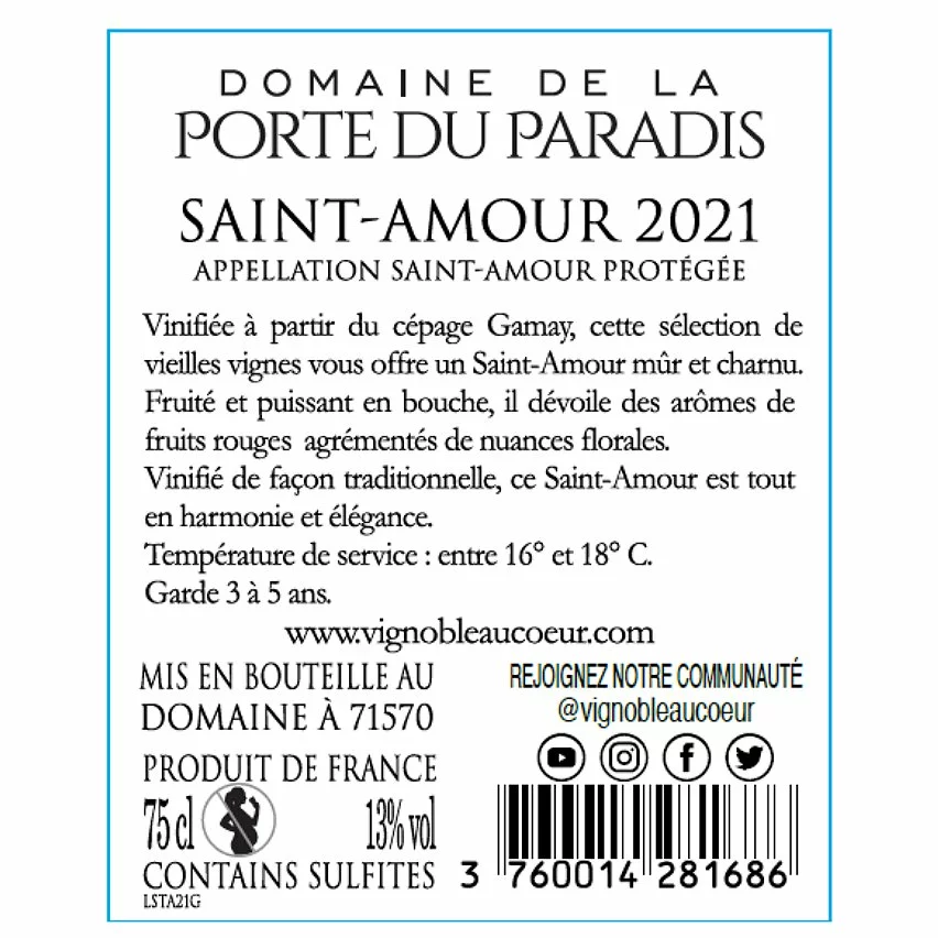 Le moins cher ???? Domaine de La Porte du Paradis Cœur De Paradis, 2021 - Saint-Amour AOP - Rouge - 75 cl ???? 4 Le moins cher ???? Domaine de La Porte du Paradis Cœur De Paradis, 2021 - Saint-Amour AOP - Rouge - 75 cl ???? – Image 2