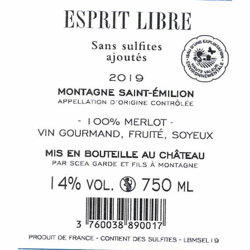 Grosses soldes ???? Esprit Libre, 2019 - Montagne-Saint-Emilion AOP - Rouge - 75 cl ???? 4 Grosses soldes ???? Esprit Libre, 2019 - Montagne-Saint-Emilion AOP - Rouge - 75 cl ???? – Image 2