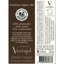 Remise ???? Domaine Ventajol, 2021 - Côtes du Rhône AOP - Rouge - 75 cl ???? 6 Remise ???? Domaine Ventajol, 2021 - Côtes du Rhône AOP - Rouge - 75 cl ???? -Vins Rouges Soldes 3760050860333 2