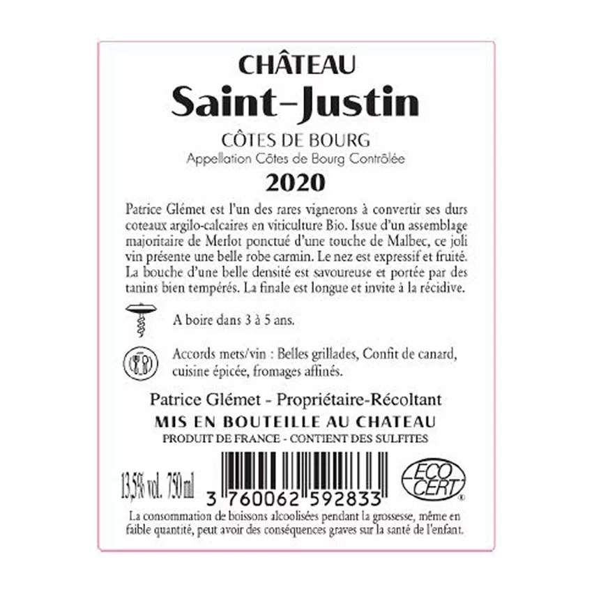 Top 10 ✔️ Château Saint-Justin, 2020 - Côtes de Bourg AOP - Rouge - 75 cl ???? 4 Top 10 ✔️ Château Saint-Justin, 2020 - Côtes de Bourg AOP - Rouge - 75 cl ???? – Image 2