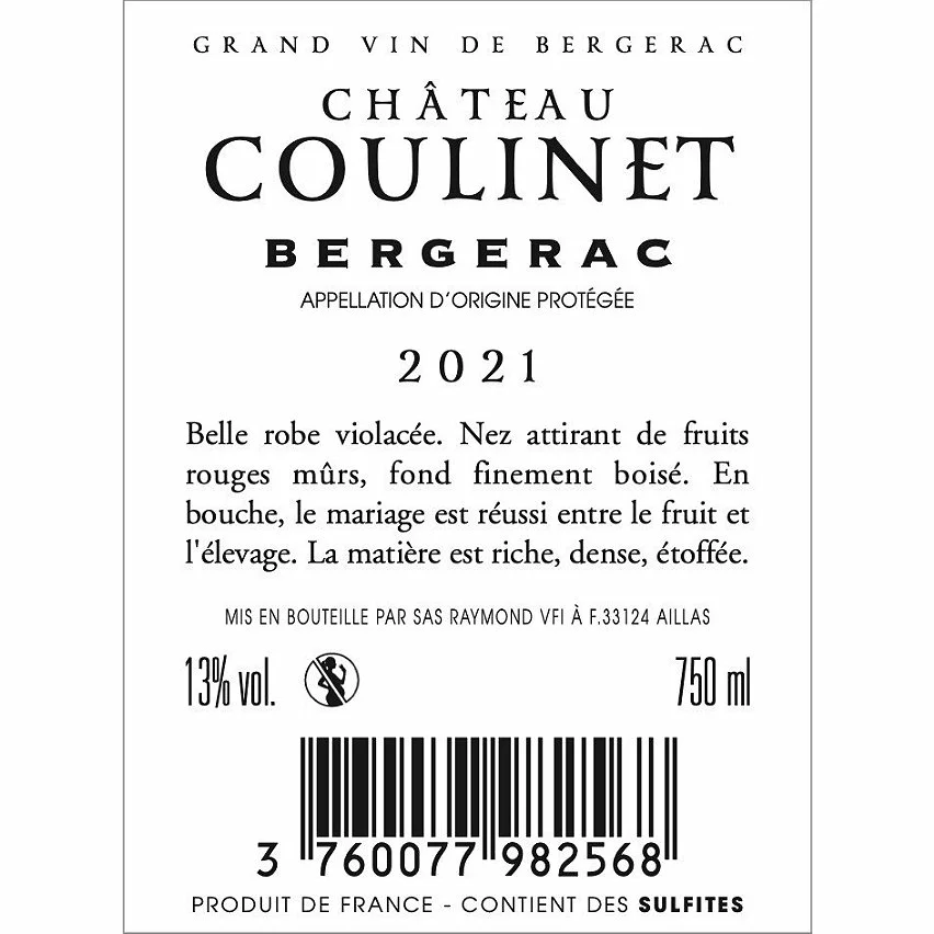 De gros ???? Château Coulinet, 2021 - Bergerac AOP - Rouge - 75 cl ???? 4 De gros ???? Château Coulinet, 2021 - Bergerac AOP - Rouge - 75 cl ???? – Image 2
