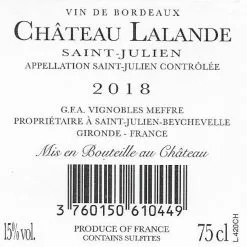 Meilleure affaire ???? Château Lalande , 2018 - Saint-Julien AOP - Rouge - 75 cl ???? -Vins Rouges Soldes 3760150610449 2
