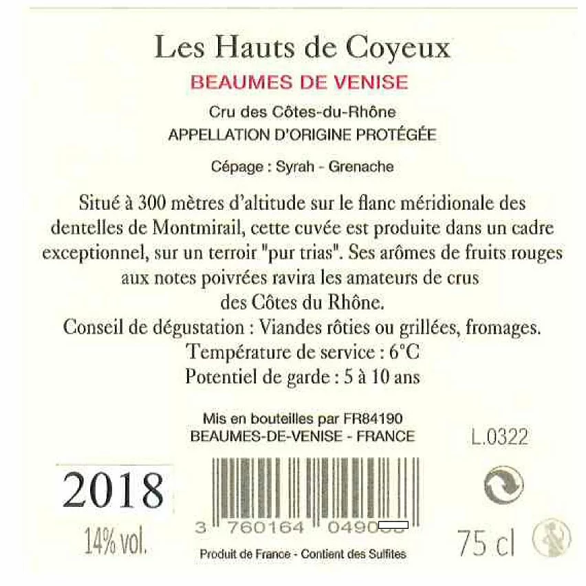 Meilleur prix ???? Les Hauts de Coyeux, 2018 - Beaumes-de-Venise AOP - Rouge - 75 cl ✨ 4 Meilleur prix ???? Les Hauts de Coyeux, 2018 - Beaumes-de-Venise AOP - Rouge - 75 cl ✨ – Image 2