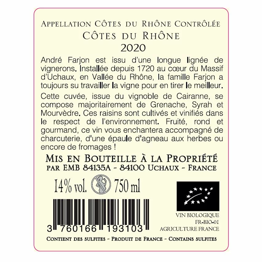 Meilleur prix ???? Vignobles André Farjon BIO, 2020 - Côtes du Rhône AOP - Rouge - 75 cl ???? 4 Meilleur prix ???? Vignobles André Farjon BIO, 2020 - Côtes du Rhône AOP - Rouge - 75 cl ???? – Image 2