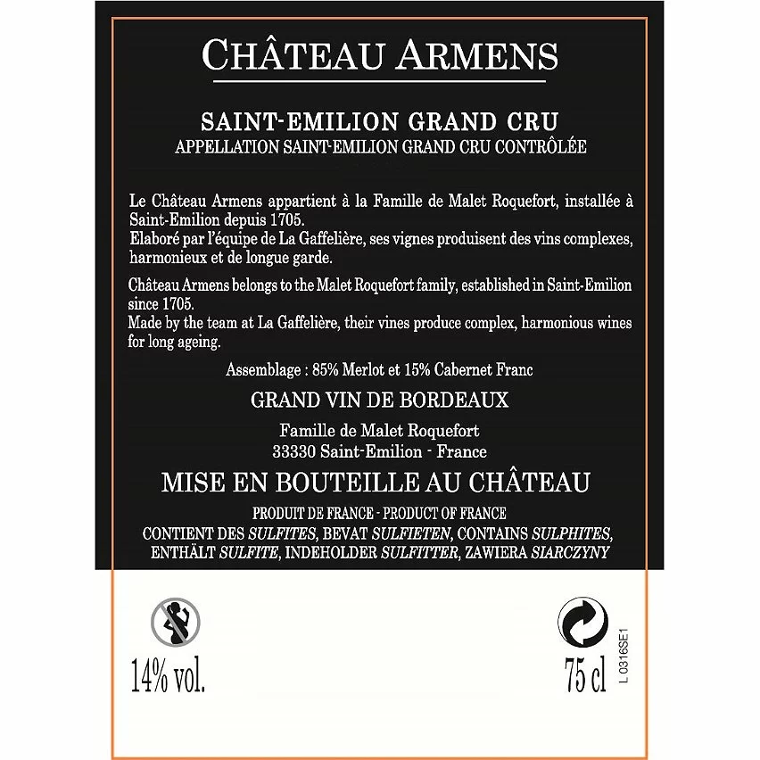 Vente flash ???? Château Armens, 2020 - Saint-Emilion Grand Cru AOP - Rouge - 75 cl ✨ 4 Vente flash ???? Château Armens, 2020 - Saint-Emilion Grand Cru AOP - Rouge - 75 cl ✨ – Image 2