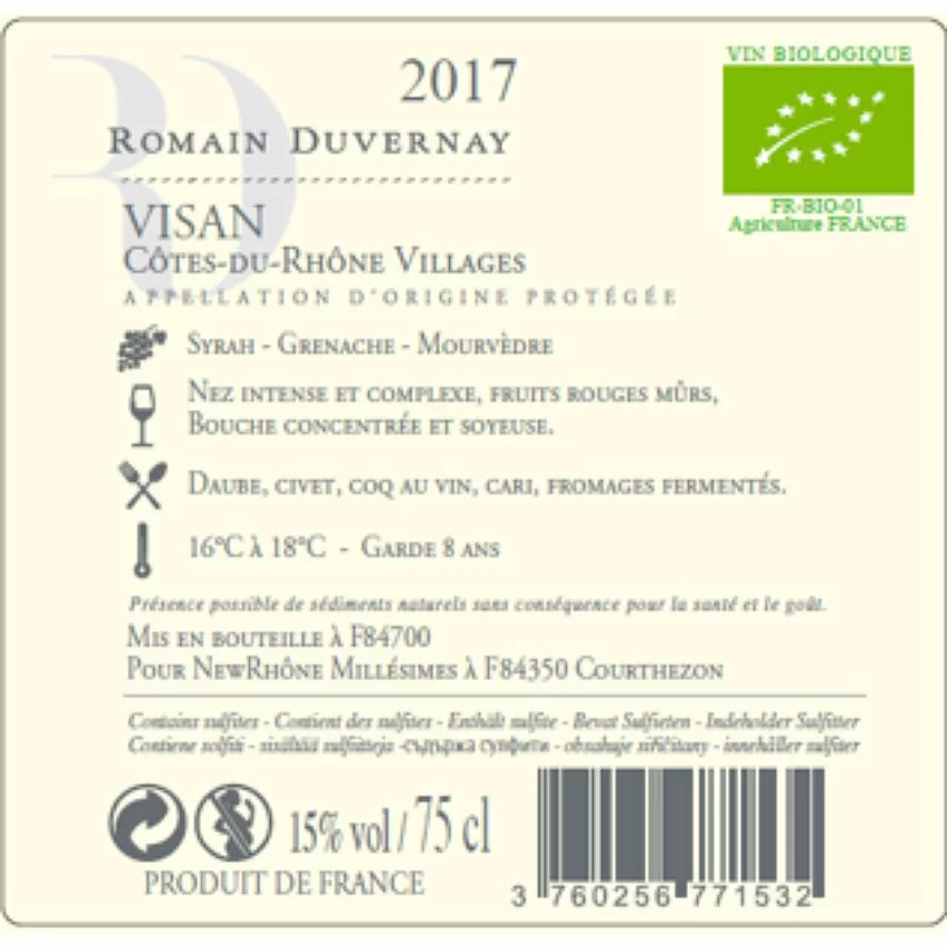 Bon marché ⭐ Romain Duvernay BIO, 2017 - Côtes du Rhône Villages Visan AOP - Rouge - 75 cl ✨ 4 Bon marché ⭐ Romain Duvernay BIO, 2017 - Côtes du Rhône Villages Visan AOP - Rouge - 75 cl ✨ – Image 2
