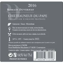 Coupon ???? Romain Duvernay, 2016 - Châteauneuf-du-Pape AOP - Rouge - 75 cl ???? -Vins Rouges Soldes 3760256772126 2