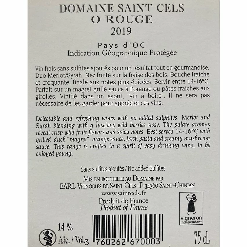 Bon marché ✔️ Domaine Saint Cels O - Les Naturelles, 2019 - Pays d'Oc IGP - Rouge - 75 cl ⌛ 4 Bon marché ✔️ Domaine Saint Cels O - Les Naturelles, 2019 - Pays d'Oc IGP - Rouge - 75 cl ⌛ – Image 2
