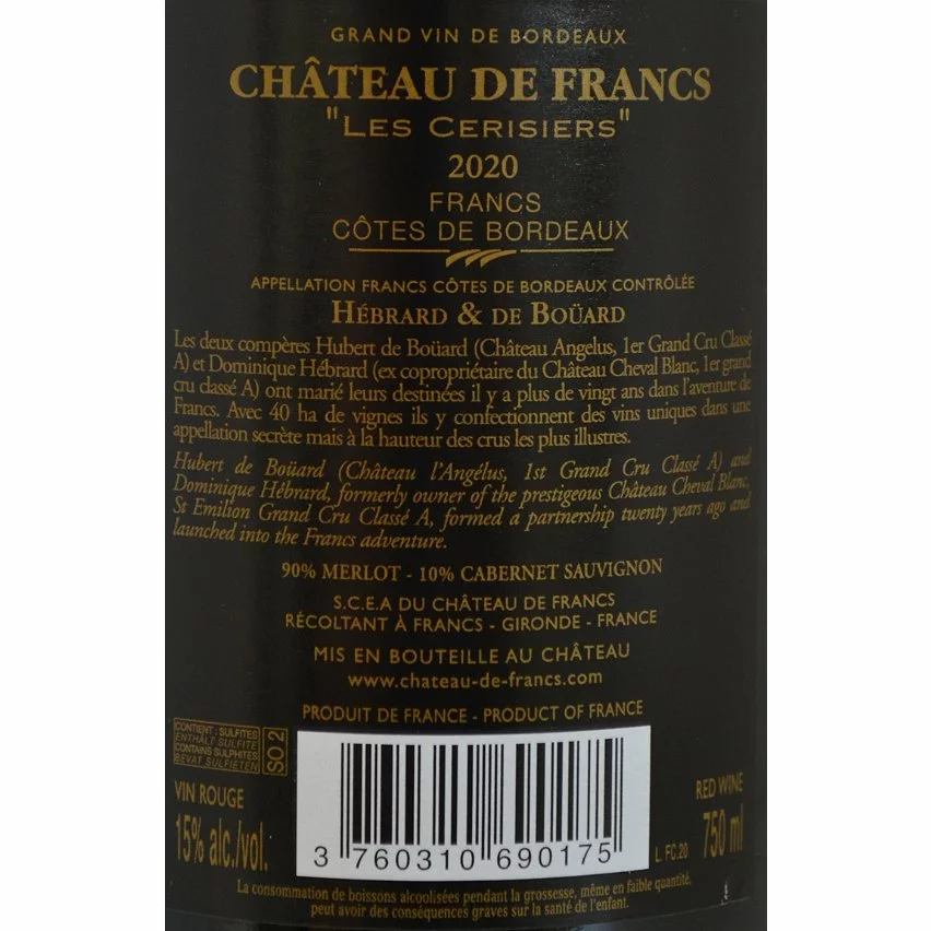 Tout neuf ???? Château de Francs Les Cerisiers, 2020 - Francs Côtes de Bordeaux AOP - Rouge - 75 cl ⭐ 4 Tout neuf ???? Château de Francs Les Cerisiers, 2020 - Francs Côtes de Bordeaux AOP - Rouge - 75 cl ⭐ – Image 2
