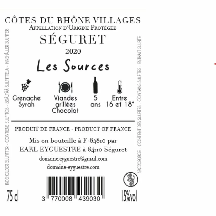 Le moins cher ???? Domaine Eyguestre Les Sources, 2020 - Côtes du Rhône Villages Séguret AOP - Rouge - 75 cl ???? 4 Le moins cher ???? Domaine Eyguestre Les Sources, 2020 - Côtes du Rhône Villages Séguret AOP - Rouge - 75 cl ???? – Image 2