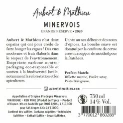 Acheter ❤️ Aubert & Mathieu Grande Réserve, 2020 - Minervois AOP - Rouge - 75 cl ✨ 6 Acheter ❤️ Aubert & Mathieu Grande Réserve, 2020 - Minervois AOP - Rouge - 75 cl ✨ -Vins Rouges Soldes 3770012860288 2