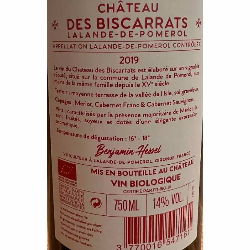 Budget ✨ Château des Biscarrats Cuvée Parallèle BIO, 2019 - Lalande de Pomerol AOP - Rouge - 75 cl ???? 4 Budget ✨ Château des Biscarrats Cuvée Parallèle BIO, 2019 - Lalande de Pomerol AOP - Rouge - 75 cl ???? – Image 2