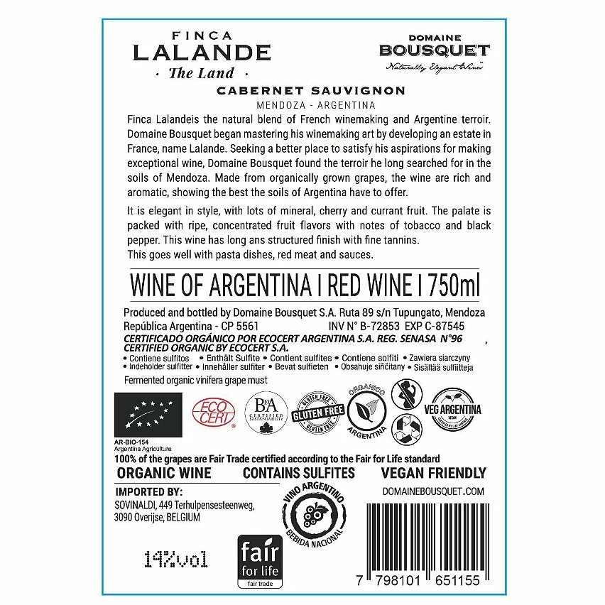 Le moins cher ???? Finca Lalande BIO, 2021, Argentine - Rouge - 75 cl ???? 4 Le moins cher ???? Finca Lalande BIO, 2021, Argentine - Rouge - 75 cl ???? – Image 2
